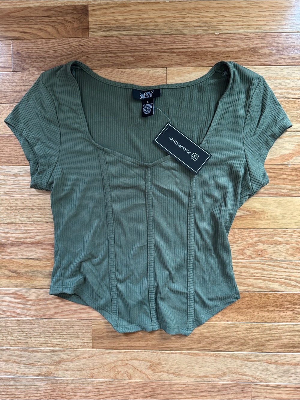 Just Polly Olive Ribbed Scoop-Neck Crop Top